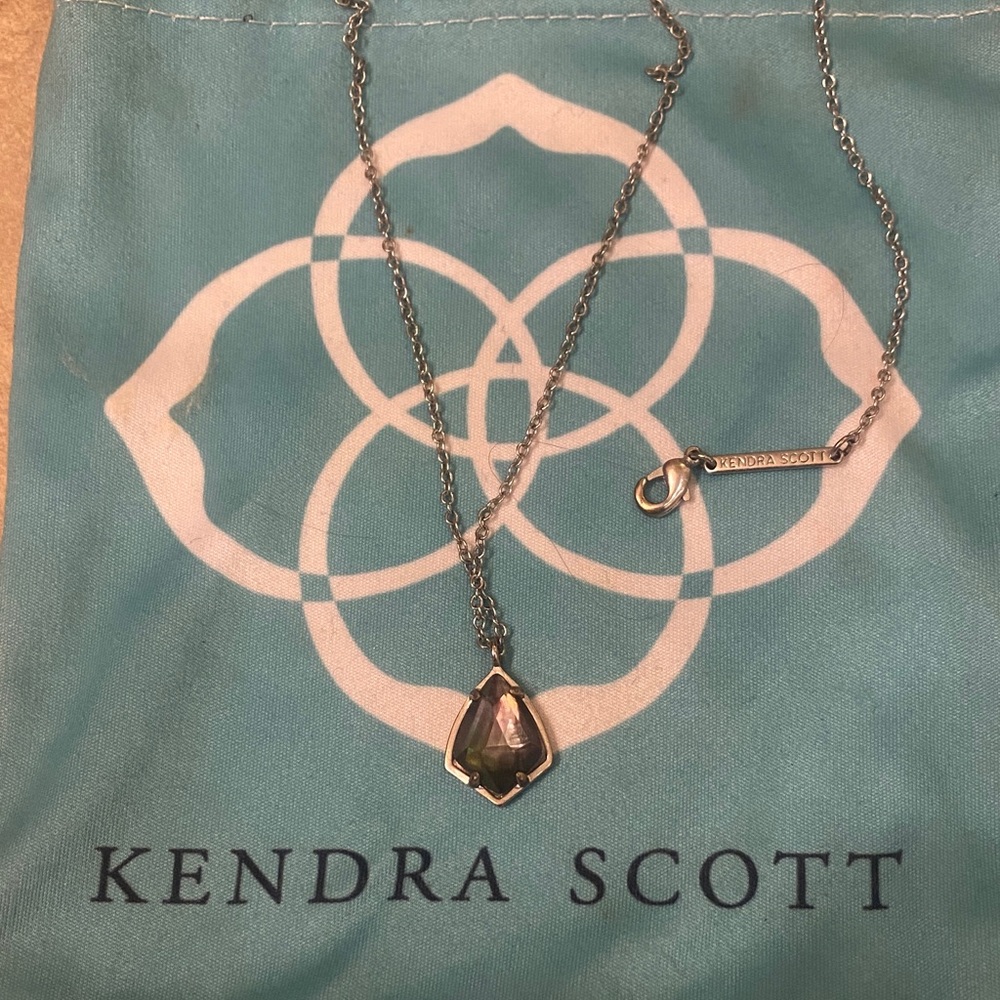 Kendra Scott Silver Necklace with Dark Pendant